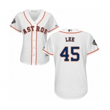 Women's Houston Astros #45 Carlos Lee Authentic White Home Cool Base 2019 World Series Bound Baseball Jersey