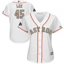 Women's Majestic Houston Astros #45 Carlos Lee Authentic White 2018 Gold Program Cool Base MLB Jersey