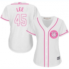 Women's Majestic Houston Astros #45 Carlos Lee Replica White Fashion Cool Base MLB Jersey