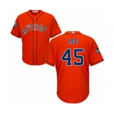 Youth Houston Astros #45 Carlos Lee Authentic Orange Alternate Cool Base 2019 World Series Bound Baseball Jersey