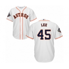 Youth Houston Astros #45 Carlos Lee Authentic White Home Cool Base 2019 World Series Bound Baseball Jersey