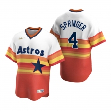 Men's Nike Houston Astros #4 George Springer White Orange Cooperstown Collection Home Stitched Baseball Jersey
