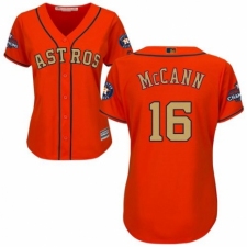 Women's Majestic Houston Astros #16 Brian McCann Authentic Orange Alternate 2018 Gold Program Cool Base MLB Jersey