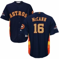 Youth Majestic Houston Astros #16 Brian McCann Authentic Navy Blue Alternate 2018 Gold Program Cool Base MLB Jersey
