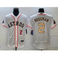 Men's Houston Astros #2 Alex Bregman Number 2023 White Gold World Serise Champions Flex Base Stitched Jersey1