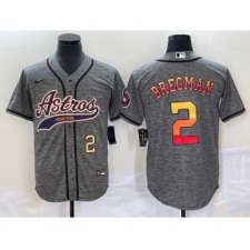 Men's Houston Astros #2 Alex Bregman Number Grey Gridiron Cool Base Stitched Baseball Jersey
