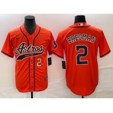 Men's Houston Astros #2 Alex Bregman Number Orange Cool Base Stitched Baseball Jersey