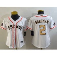 Women's Houston Astros #2 Alex Bregman 2023 White Gold World Serise Champions Cool Base Stitched Jersey