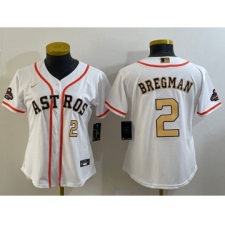 Women's Houston Astros #2 Alex Bregman Number 2023 White Gold World Serise Champions Cool Base Stitched Jerseys