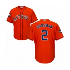 Youth Houston Astros #2 Alex Bregman Authentic Orange Alternate Cool Base 2019 World Series Bound Baseball Jersey