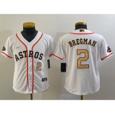 Youth Houston Astros #2 Alex Bregman Number 2023 White Gold World Serise Champions Cool Base Stitched Jerseys