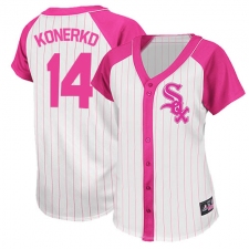 Women's Majestic Chicago White Sox #14 Paul Konerko Replica White/Pink Splash Fashion MLB Jersey