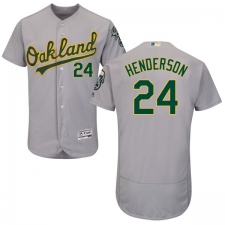 Men's Majestic Oakland Athletics #24 Rickey Henderson Grey Road Flex Base Authentic Collection MLB Jersey