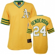 Men's Mitchell and Ness Oakland Athletics #24 Rickey Henderson Authentic Gold Throwback MLB Jersey
