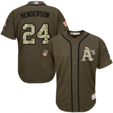 Youth Majestic Oakland Athletics #24 Rickey Henderson Authentic Green Salute to Service MLB Jersey