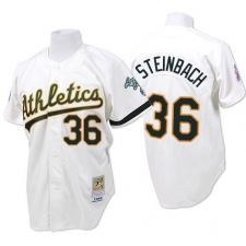 Men's Mitchell and Ness Oakland Athletics #36 Terry Steinbach Authentic White Throwback MLB Jersey