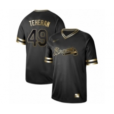 Men's Atlanta Braves #49 Julio Teheran Authentic Black Gold Fashion Baseball Jersey