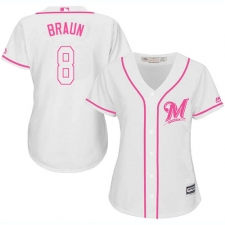 Women's Majestic Milwaukee Brewers #8 Ryan Braun Replica White Fashion Cool Base MLB Jersey