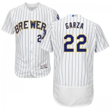 Men's Majestic Milwaukee Brewers #22 Matt Garza White Home Flex Base Authentic Collection MLB Jersey