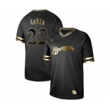 Men's Milwaukee Brewers #22 Matt Garza Authentic Black Gold Fashion Baseball Jersey