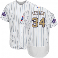Men's Majestic Chicago Cubs #34 Jon Lester Authentic White 2017 Gold Program Flex Base MLB Jersey