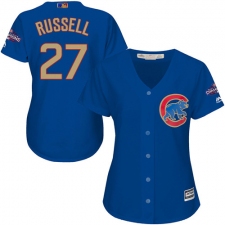 Women's Majestic Chicago Cubs #27 Addison Russell Authentic Royal Blue 2017 Gold Champion MLB Jersey