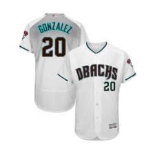 Men's Arizona Diamondbacks #20 Luis Gonzalez White Teal Alternate Authentic Collection Flex Base Baseball Jersey