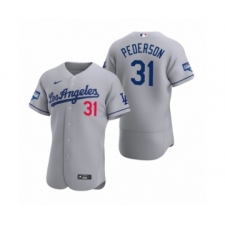 Men's Los Angeles Dodgers #31 Joc Pederson Gray 2020 World Series Champions Road Authentic Jersey