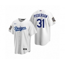 Men's Los Angeles Dodgers #31 Joc Pederson White 2020 World Series Replica Jersey