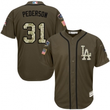 Men's Majestic Los Angeles Dodgers #31 Joc Pederson Authentic Green Salute to Service 2018 World Series MLB Jersey