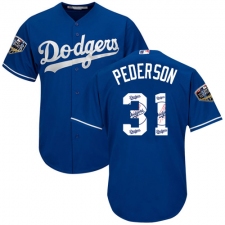 Men's Majestic Los Angeles Dodgers #31 Joc Pederson Authentic Royal Blue Team Logo Fashion Cool Base 2018 World Series MLB Jersey