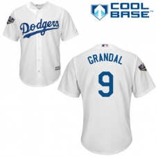 Youth Majestic Los Angeles Dodgers #9 Yasmani Grandal Authentic White Home Cool Base 2018 World Series MLB Jersey