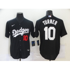 Men's Los Angeles Dodgers #10 Justin Turner Black Nike Royal Replica Alternate Jersey