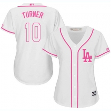 Women's Majestic Los Angeles Dodgers #10 Justin Turner Replica White Fashion Cool Base MLB Jersey