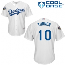 Youth Majestic Los Angeles Dodgers #10 Justin Turner Authentic White Home Cool Base 2018 World Series MLB Jersey