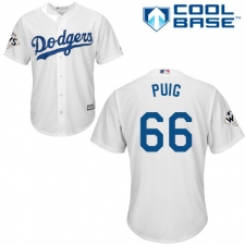 Men's Majestic Los Angeles Dodgers #66 Yasiel Puig Replica White Home 2017 World Series Bound Cool Base MLB Jersey