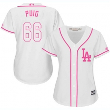 Women's Majestic Los Angeles Dodgers #66 Yasiel Puig Authentic White Fashion Cool Base MLB Jersey