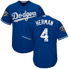 Men's Majestic Los Angeles Dodgers #4 Babe Herman Authentic Royal Blue Team Logo Fashion Cool Base 2018 World Series MLB Jersey