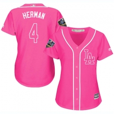 Women's Majestic Los Angeles Dodgers #4 Babe Herman Authentic Pink Fashion Cool Base 2018 World Series MLB Jersey