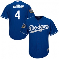 Youth Majestic Los Angeles Dodgers #4 Babe Herman Authentic Royal Blue Alternate Cool Base 2018 World Series MLB Jersey