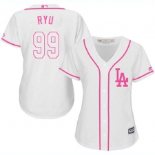Women's Majestic Los Angeles Dodgers #99 Hyun-Jin Ryu Replica White Fashion Cool Base MLB Jersey