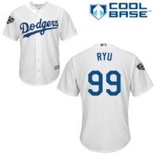 Youth Majestic Los Angeles Dodgers #99 Hyun-Jin Ryu Authentic White Home Cool Base 2018 World Series MLB Jersey