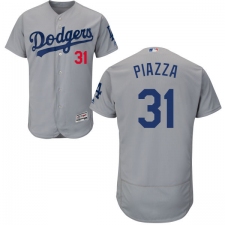 Men's Majestic Los Angeles Dodgers #31 Mike Piazza Gray Alternate Road Flexbase Authentic Collection MLB Jersey