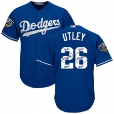Men's Majestic Los Angeles Dodgers #26 Chase Utley Authentic Royal Blue Team Logo Fashion Cool Base 2018 World Series MLB Jersey