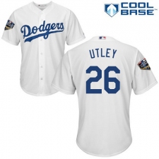 Youth Majestic Los Angeles Dodgers #26 Chase Utley Authentic White Home Cool Base 2018 World Series MLB Jersey