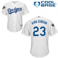 Youth Majestic Los Angeles Dodgers #23 Kirk Gibson Authentic White Home Cool Base 2018 World Series MLB Jersey