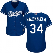 Women's Majestic Los Angeles Dodgers #34 Fernando Valenzuela Replica Royal Blue Fashion MLB Jersey