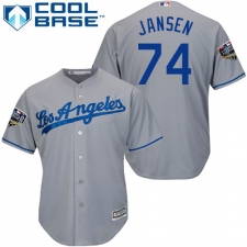 Youth Majestic Los Angeles Dodgers #74 Kenley Jansen Authentic Grey Road Cool Base 2018 World Series MLB Jersey