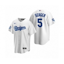 Men's Los Angeles Dodgers #5 Corey Seager White MVP 2020 World Series Champions Replica Jersey