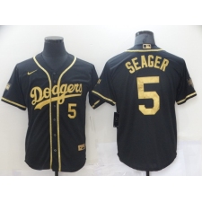 Men's Nike Los Angeles Dodgers #5 Corey Seager Black Gold Authentic Jersey